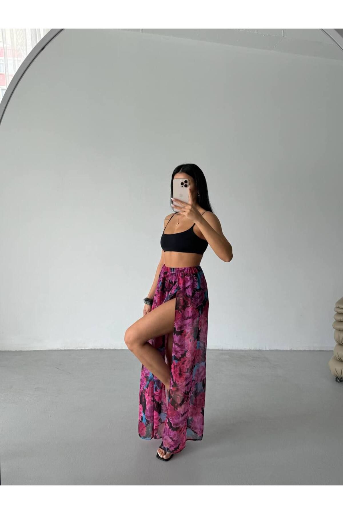 Castivo Fashion Plaj Esintisi Yırtmaçlı Çiçekli Pareo Etek