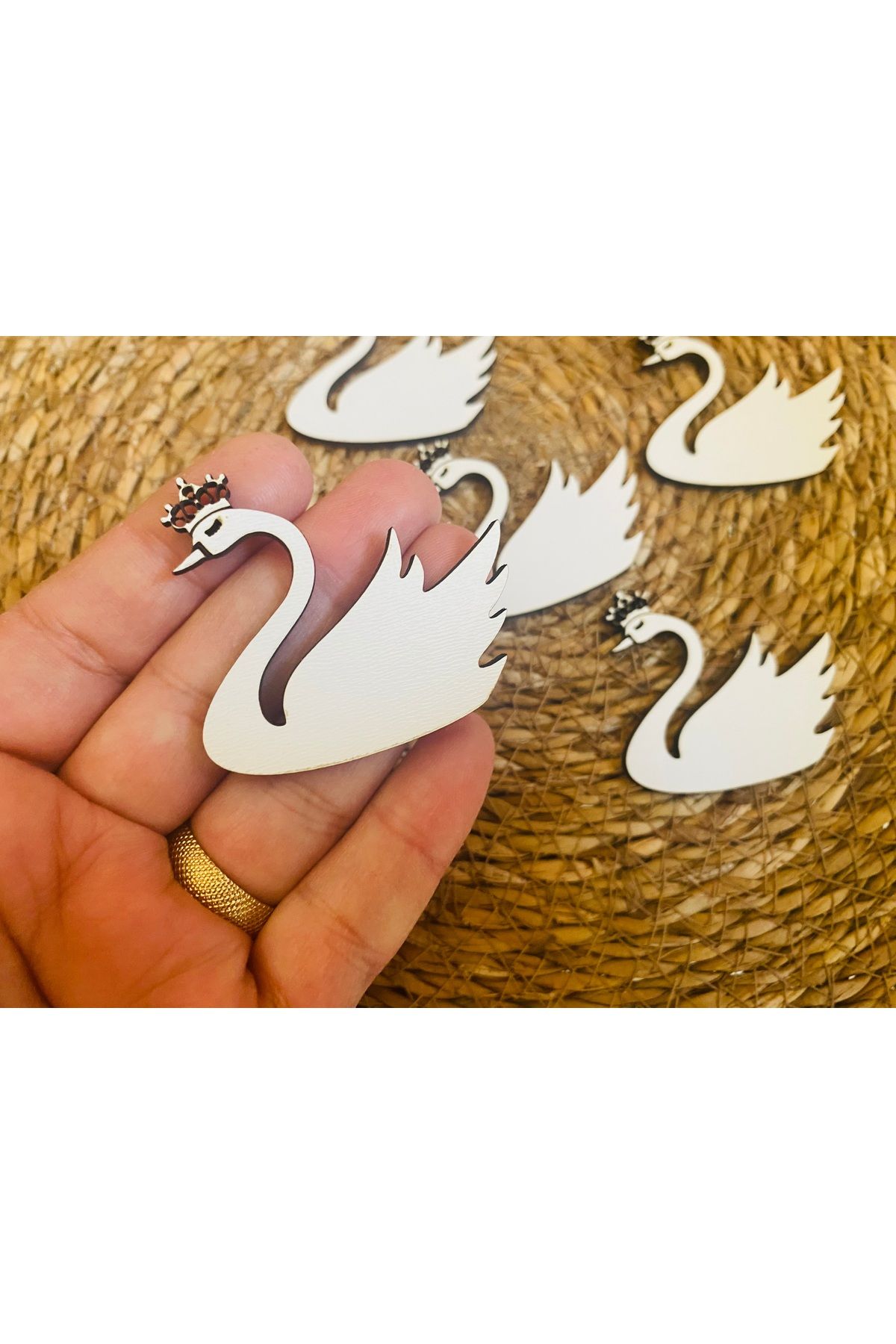 guluslazerkesim 20 ADET 4 CM BEYAZ AHŞAP TAÇLI KUĞU AHŞAP KUĞU