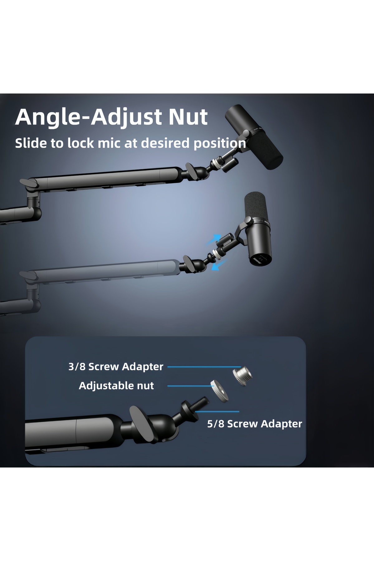 FlashHawk-Microphone Boom Arm, Low Profile Adjustable Stick Microphone Arm Stand, for Podcast Streaming Gaming 5
