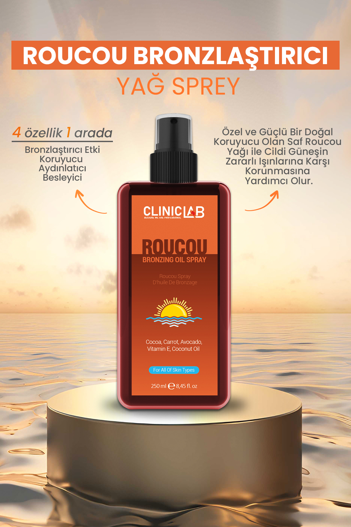 Cliniclab Roucou Bronzlaştırıcı Yağ Sprey 250 ml — 8684059044592