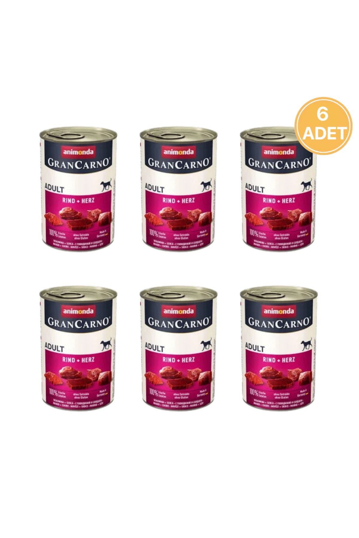 Animonda Gran Carno Sığır ve Yürek Etli Konserve Köpek Maması 400 Gr (6 Adet)