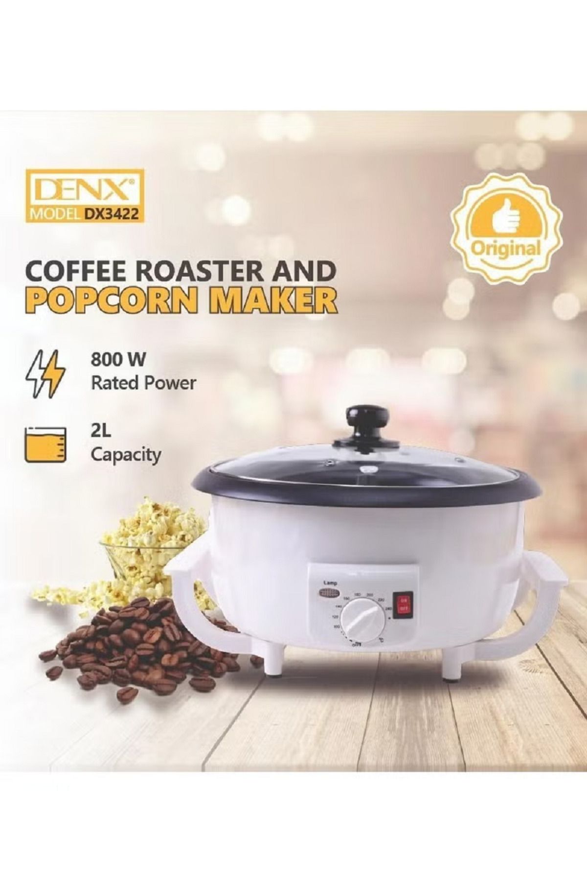 Denx-DX3422 محمصة قهوة وصانعة فشار، 2 لتر، 800 واط 5