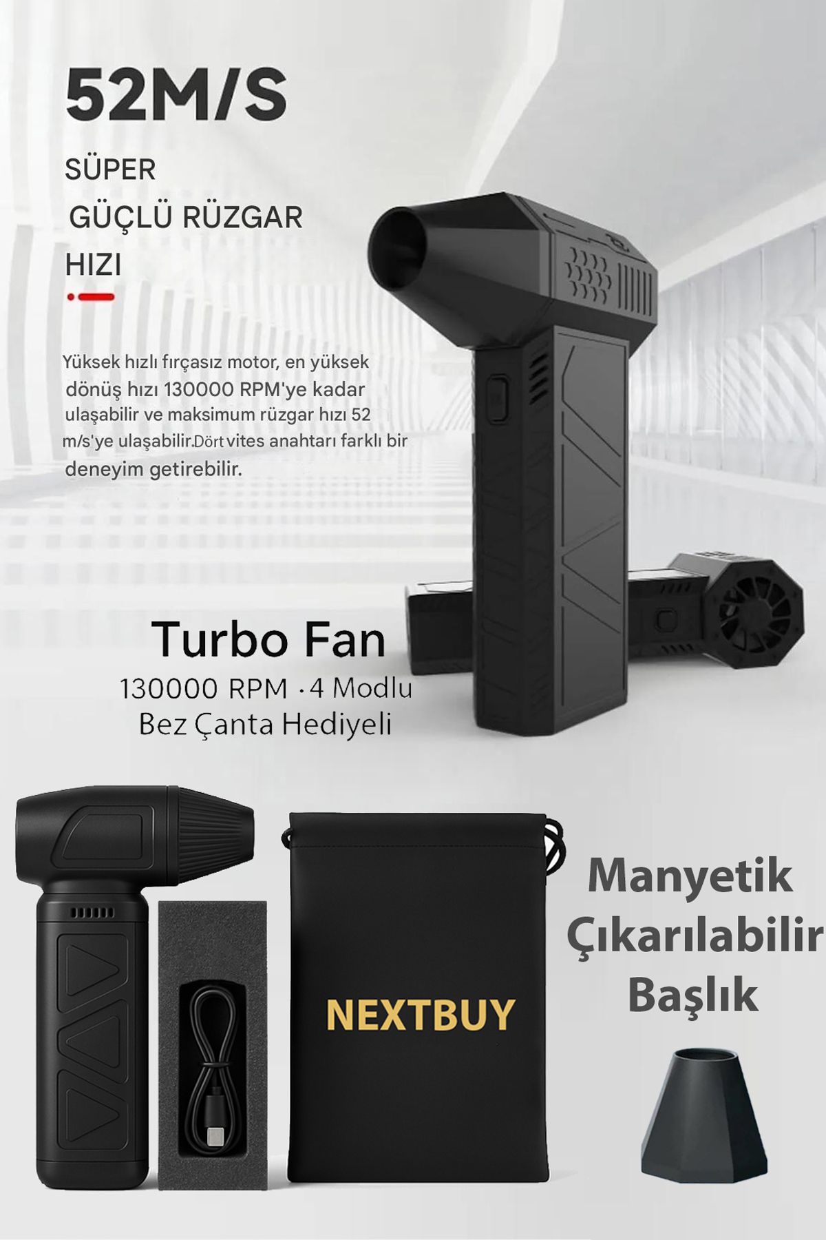 nextbuy Mini Turbo Jet Fan 130.000 RPM Mangal Üfleme Araç Mangal Tozİtme Temizlik Fanı Hava Kompresörü AHV12