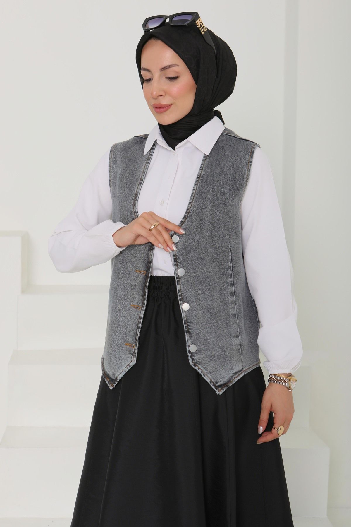 TOFİSA Denim Kısa Yelek Antrasit - 27099