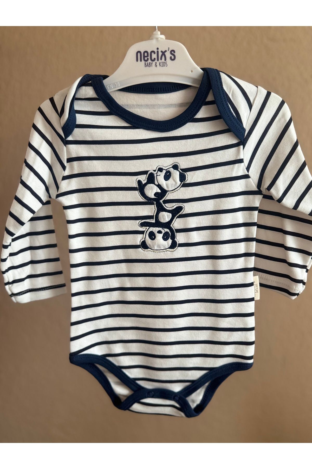 Bobby Baby Panda Desenli Badi | %100 Pamuk Bebek Zıbını | 0-3 / 3-6 / 6-9 Ay