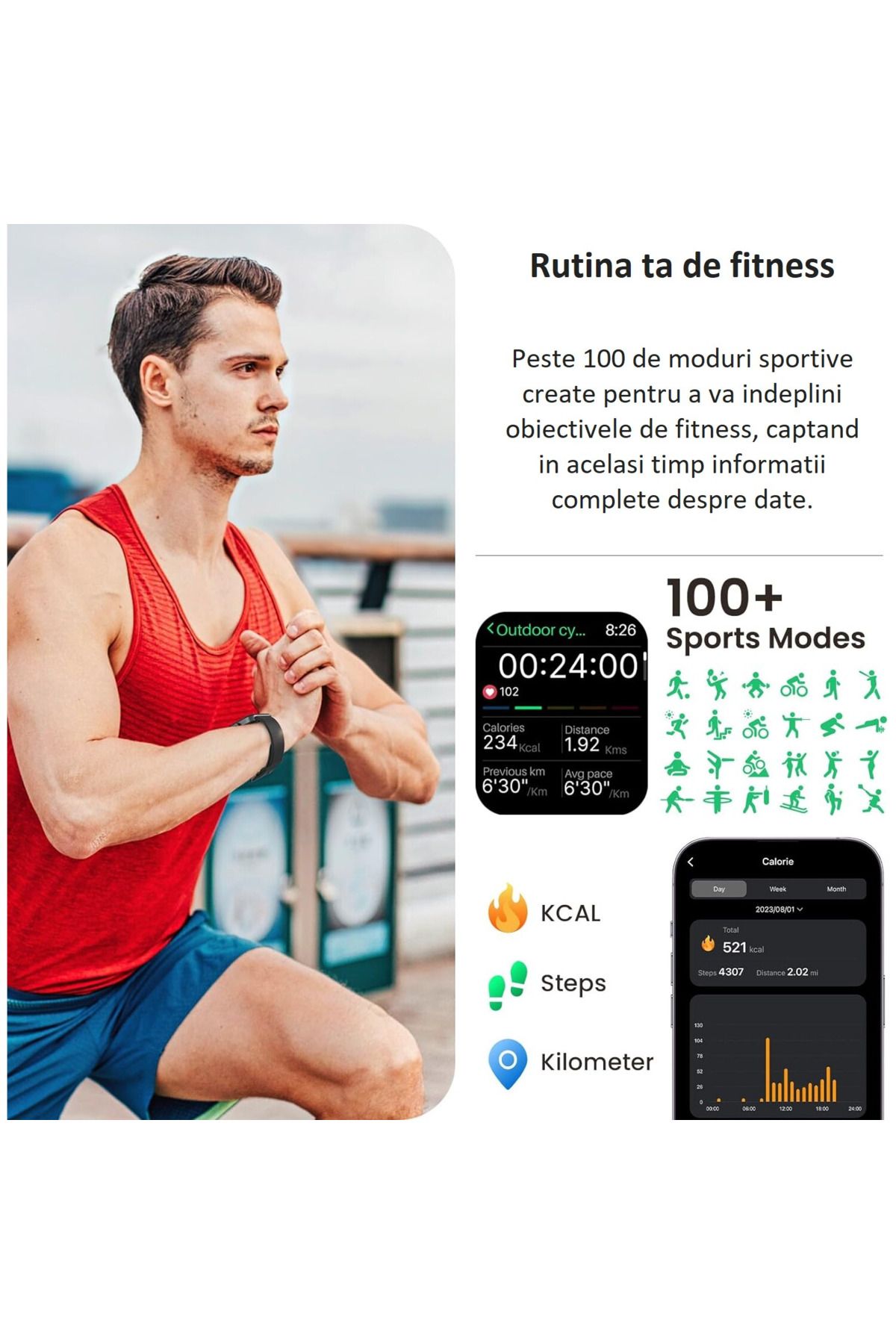 Smart Vibe-Smartwatch AMOLED Always ON Display TOZO® S4 AcuFit One 1.78” Ultra-Clear, Apel Bluetooth, Black 7