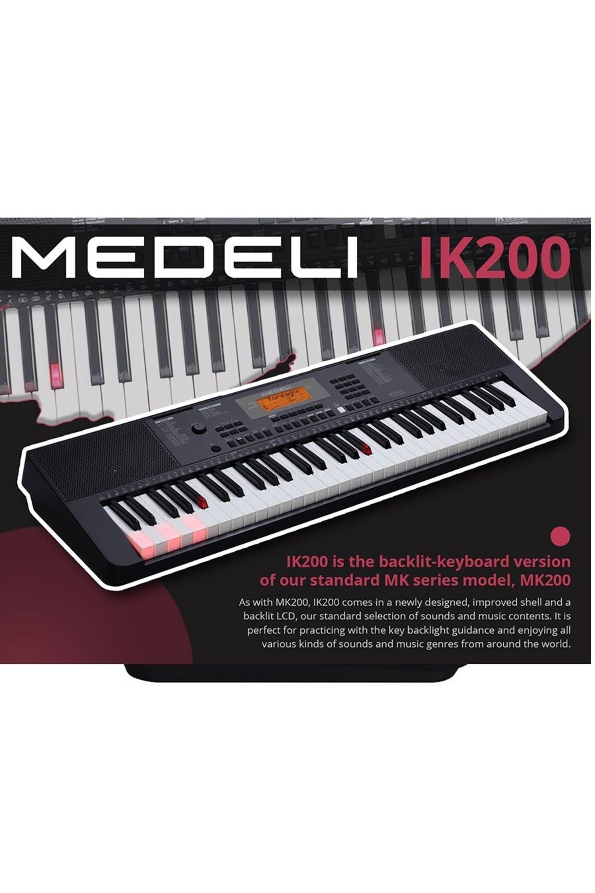 MEDELİ-Ik200 Portable Synthesizer, 61 Illuminated Keys, 585 Sounds, 202 Rhythms, USB, Microphone Input 5