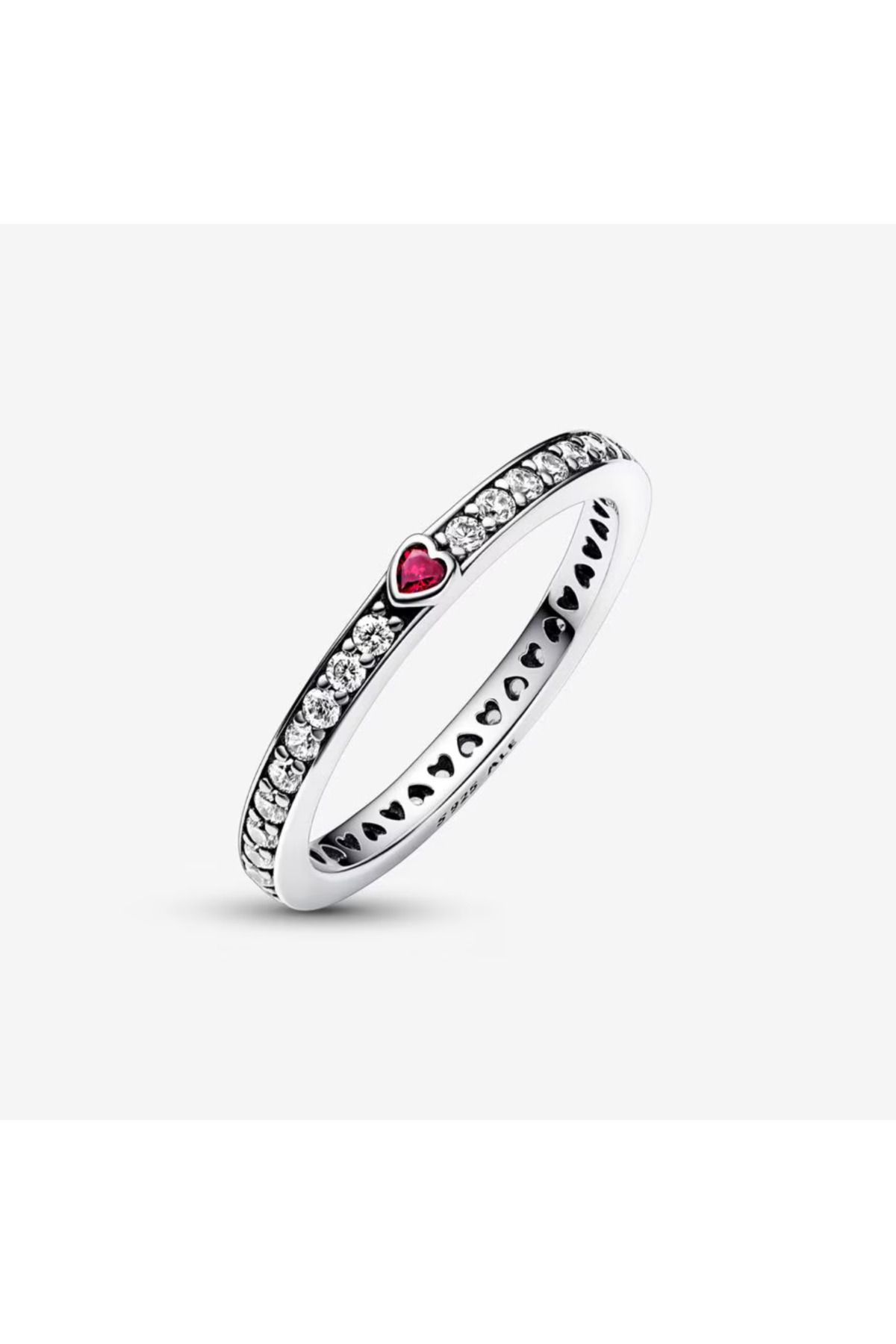 Pandora-Pandora Ring with Sparkling Red Heart and Pave Hearts in Zirconia and 925 Silver - 52 2
