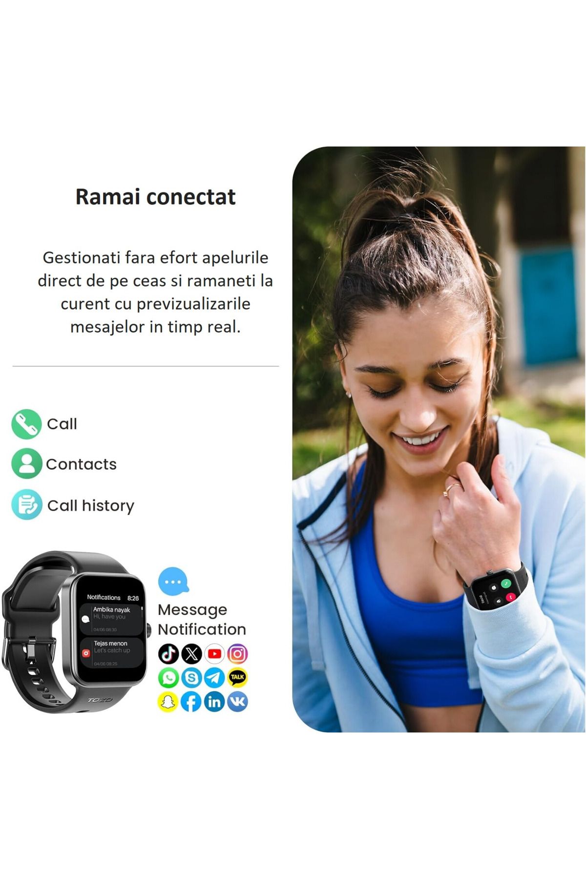 Smart Vibe-Smartwatch AMOLED Always ON Display TOZO® S4 AcuFit One 1.78” Ultra-Clear, Apel Bluetooth, Black 5