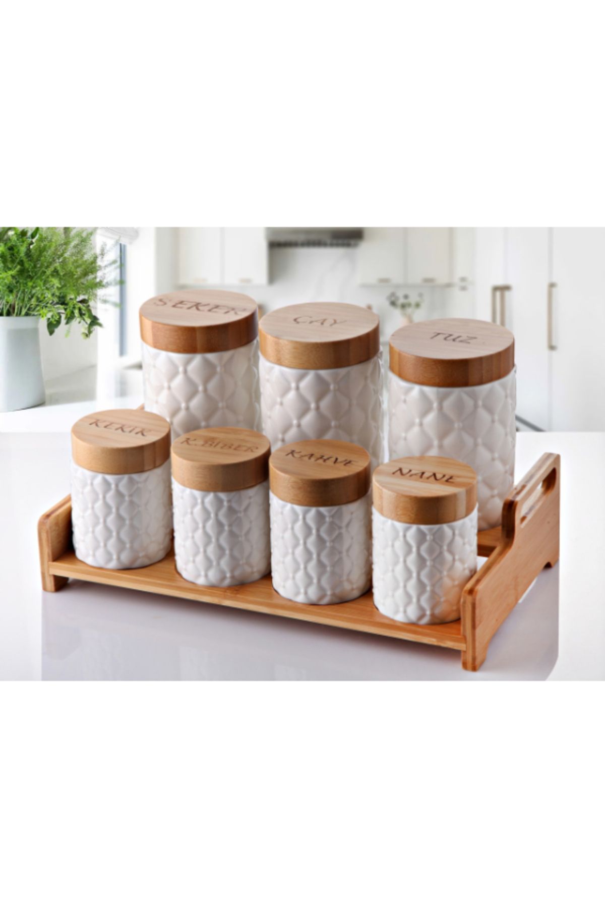 kuzenler store 7'li Bambu Kapak Standlı Baharat Seti Model 2