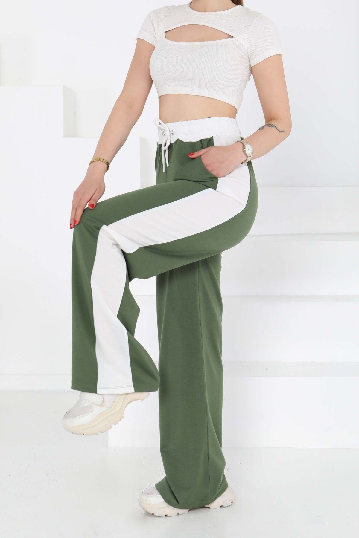 TOFİSA Garnili Bol Pantolon Haki - 27137