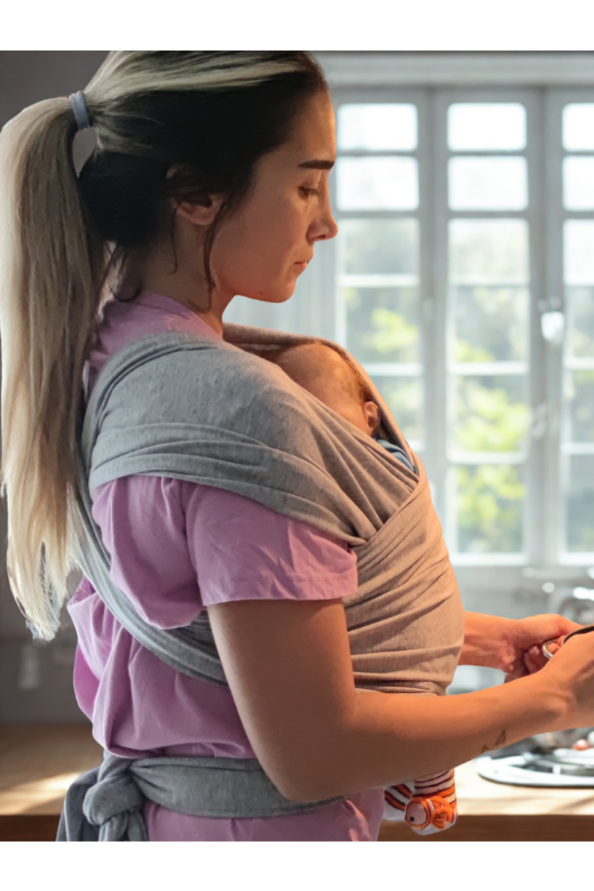 EGGBABY Pamuklu Esnek Ve Ergonomik Bebek Sling Yenidoğandan Itibaren Güvenli Taşıma fotoğrafı 4 (önizleme)