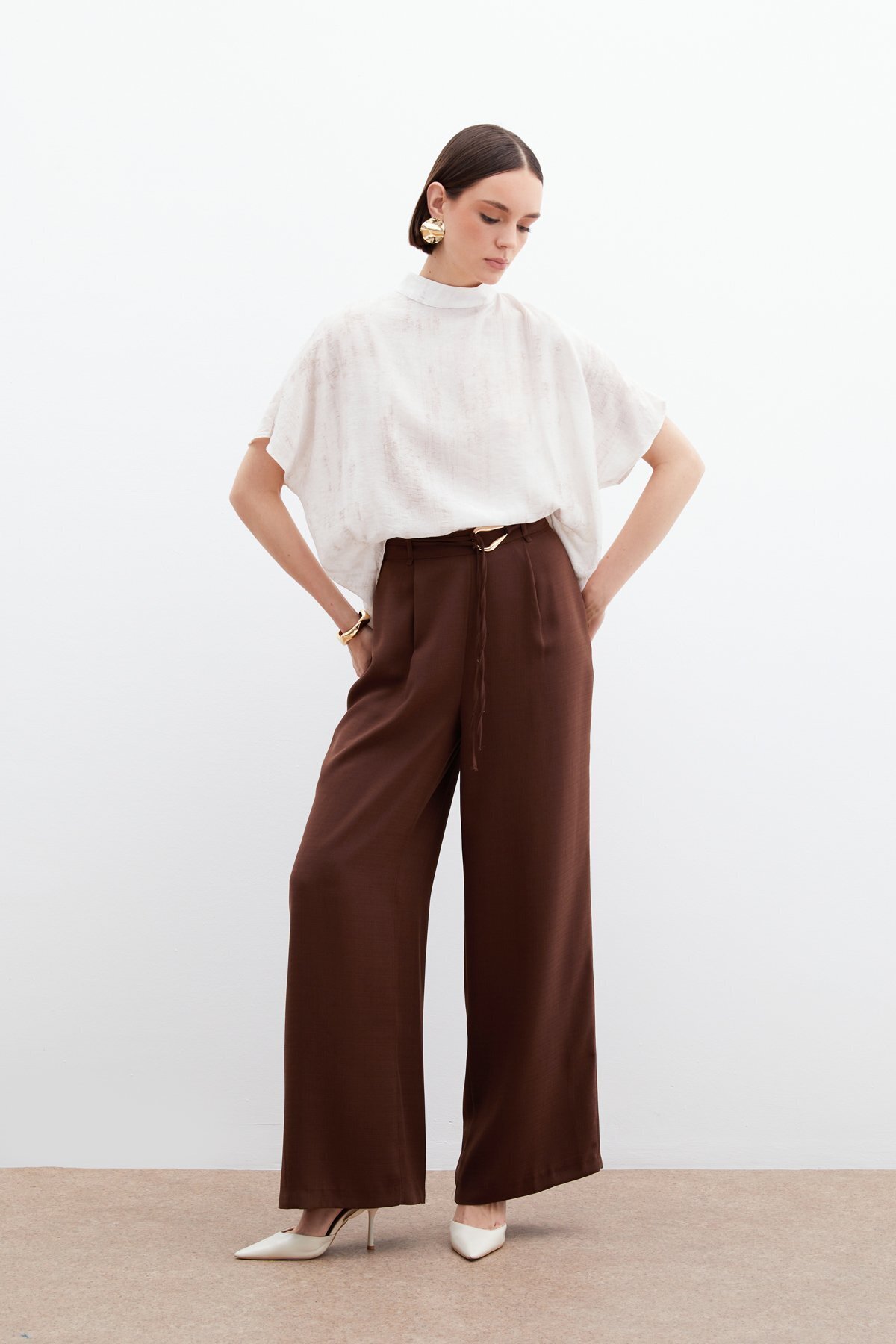 Sateen-Casual Μπλούζα με Σχέδιο Κατάβασης - Πέτρα 2