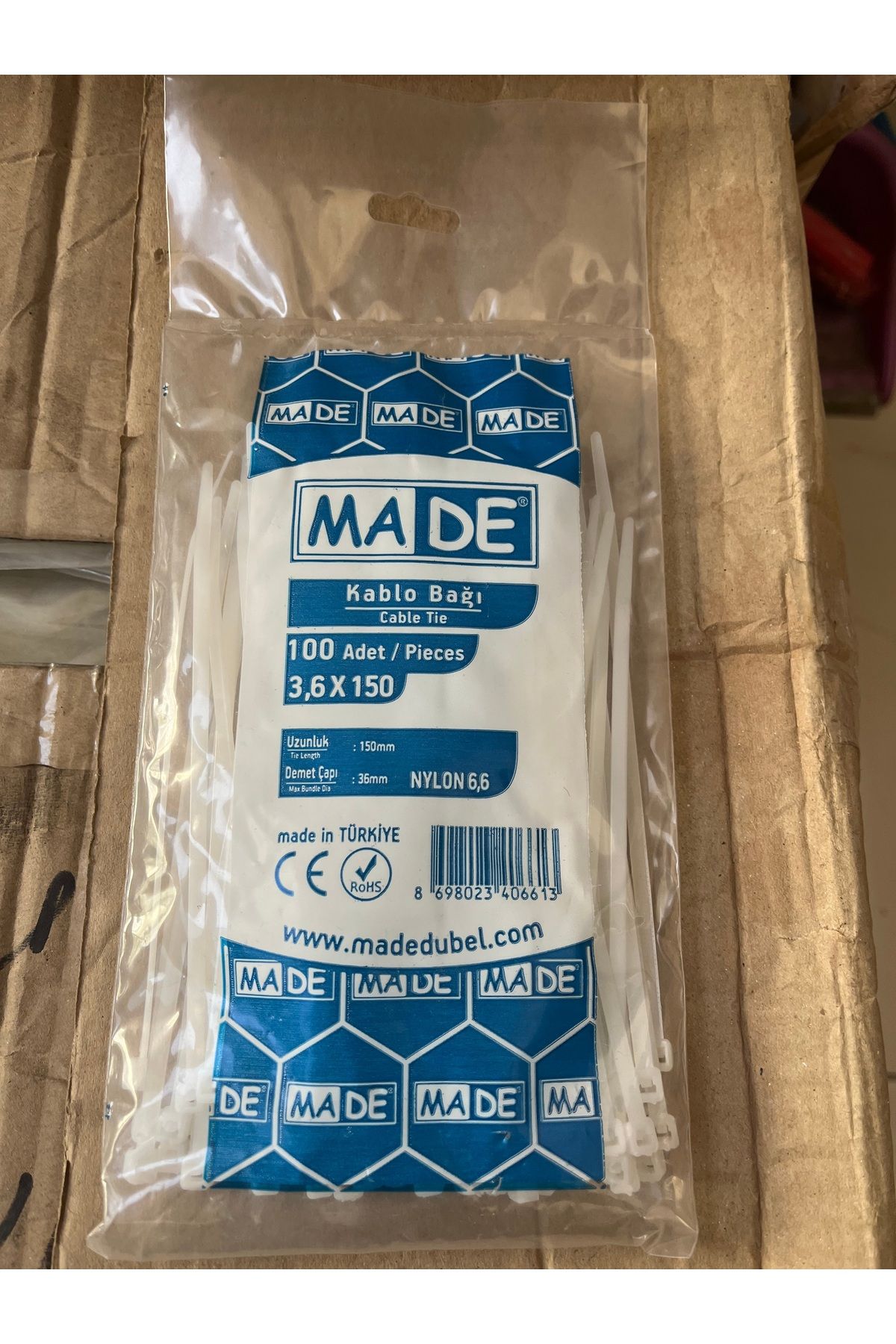MADE Cırt plastik kablo bağı made marka model 3.6x250 100 lü paket şeklinde