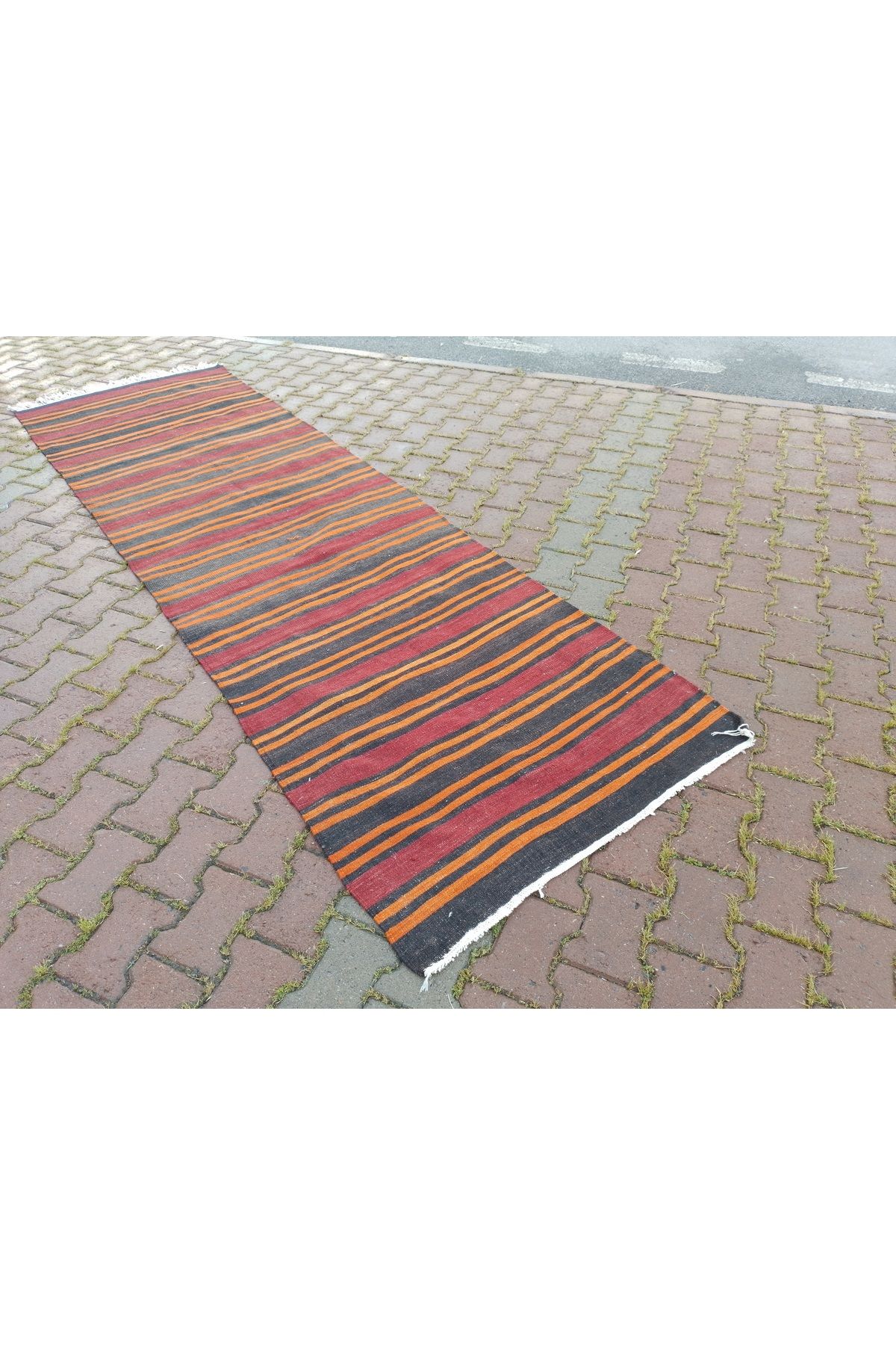 ŞAHMERDANOĞLU Şahmerdanoğlu 103 x 345 Cm El Yapımı Çizgili Sivas Yolluk Kilim, Dağ Evinize Rustik Dekor a670