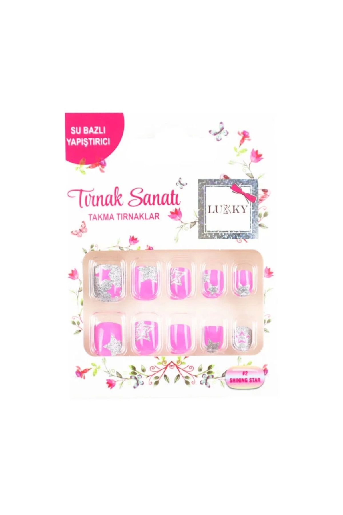 MELFSHOP Lukky Yıldız Baskılı Yapışkanlı Takma Tırnak Seti
