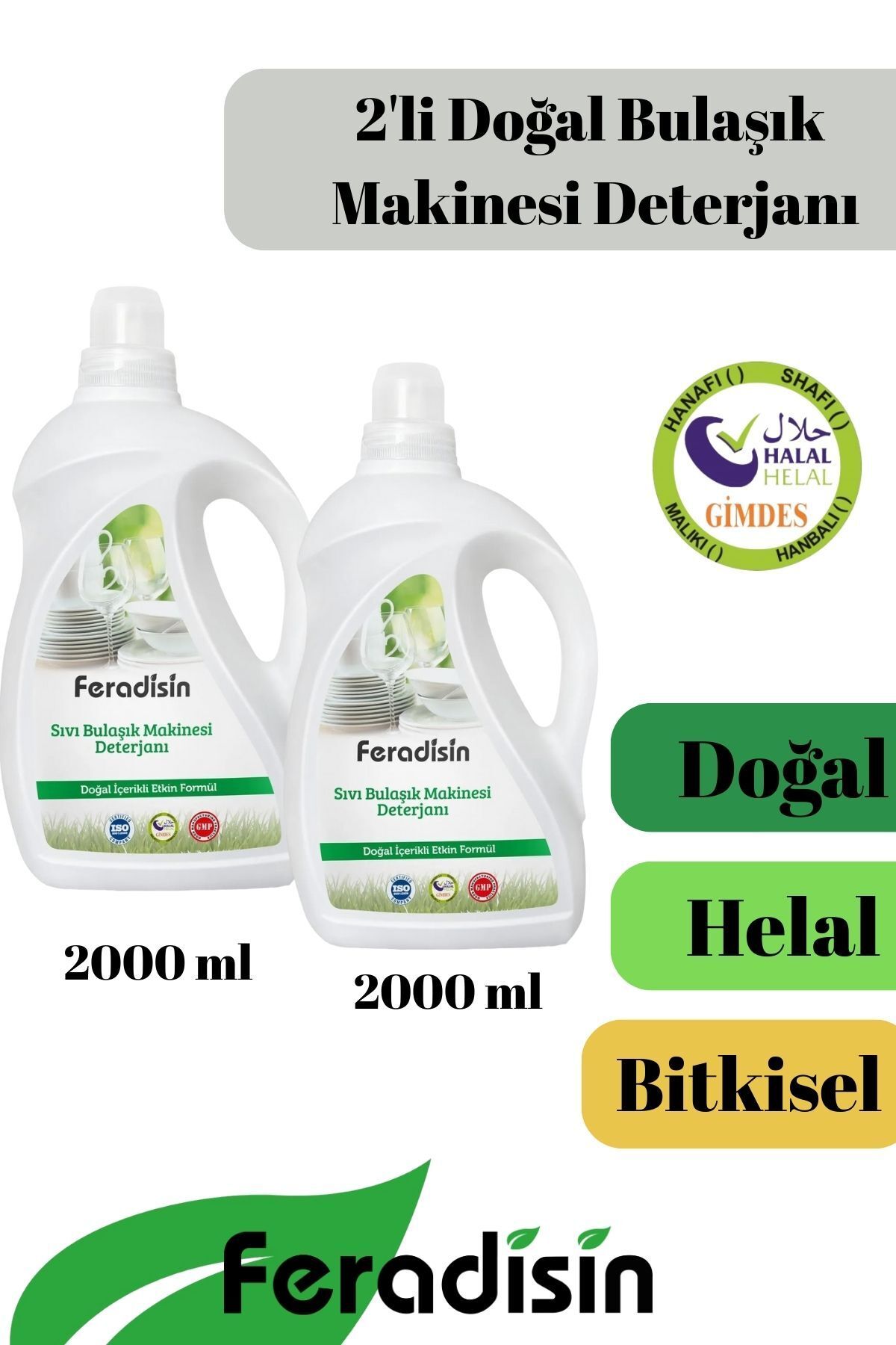 Feradisin 2li Paket Doğal Bulaşık Makinesi Sıvı Jel Deterjanı 2000mlX2 - Gimdes Helal Sertifikalı