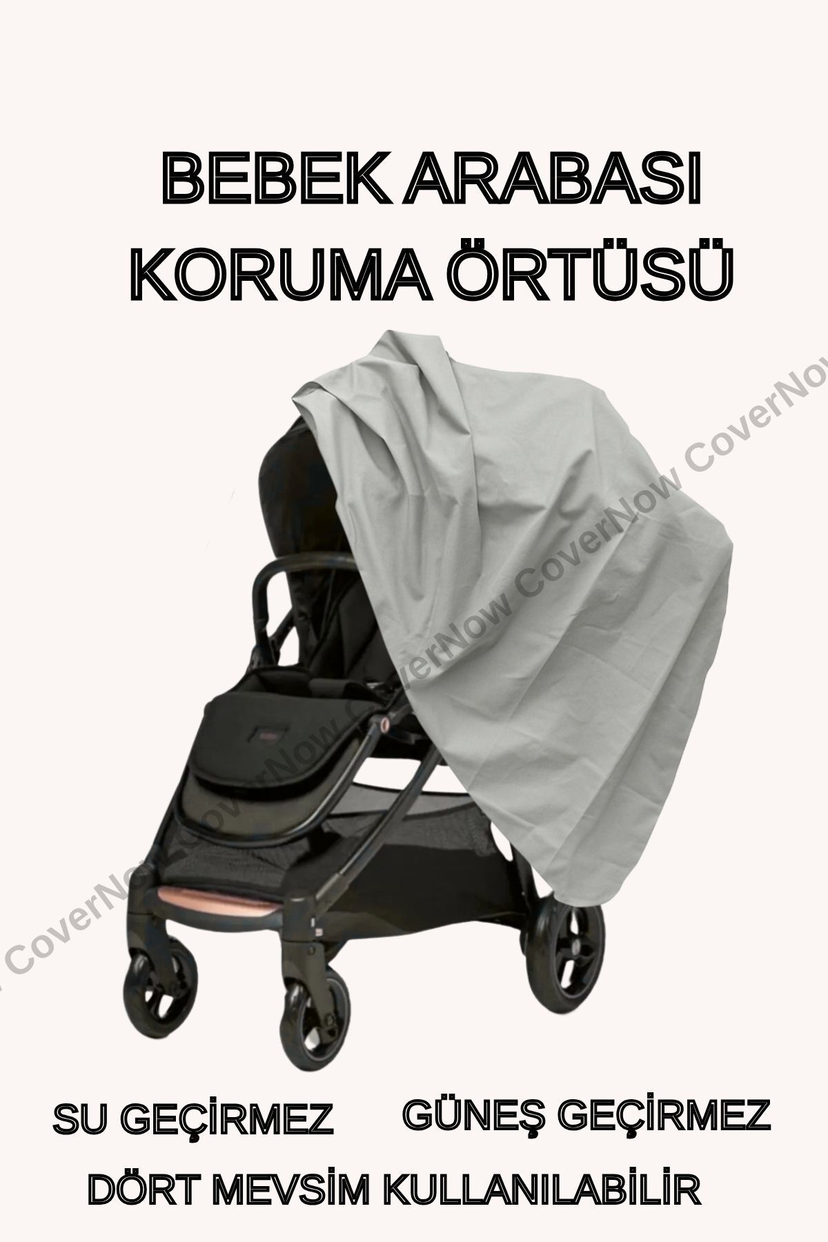 covernow Bebek Arabası Saklama Kılıfı Branda Koruma Örtüsü Su Geçirmez - GRİ