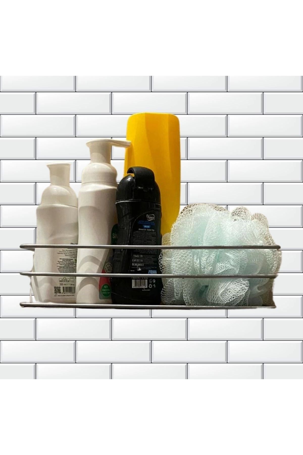 hayalimsah Kendiliğinden Yapışkanlı Krom Paslanmaz Metal Şampuanlık Banyo Düzenleyici Raf