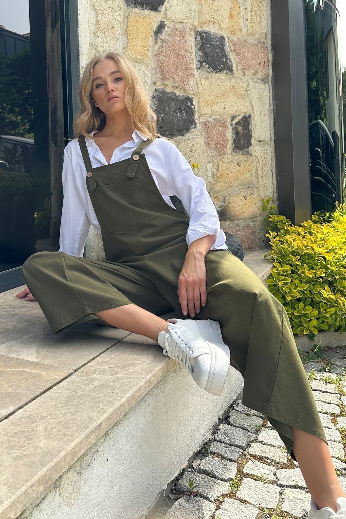 ELLA'S Önü Cepli Askılı Gabardin Bahçıvan Tulum
