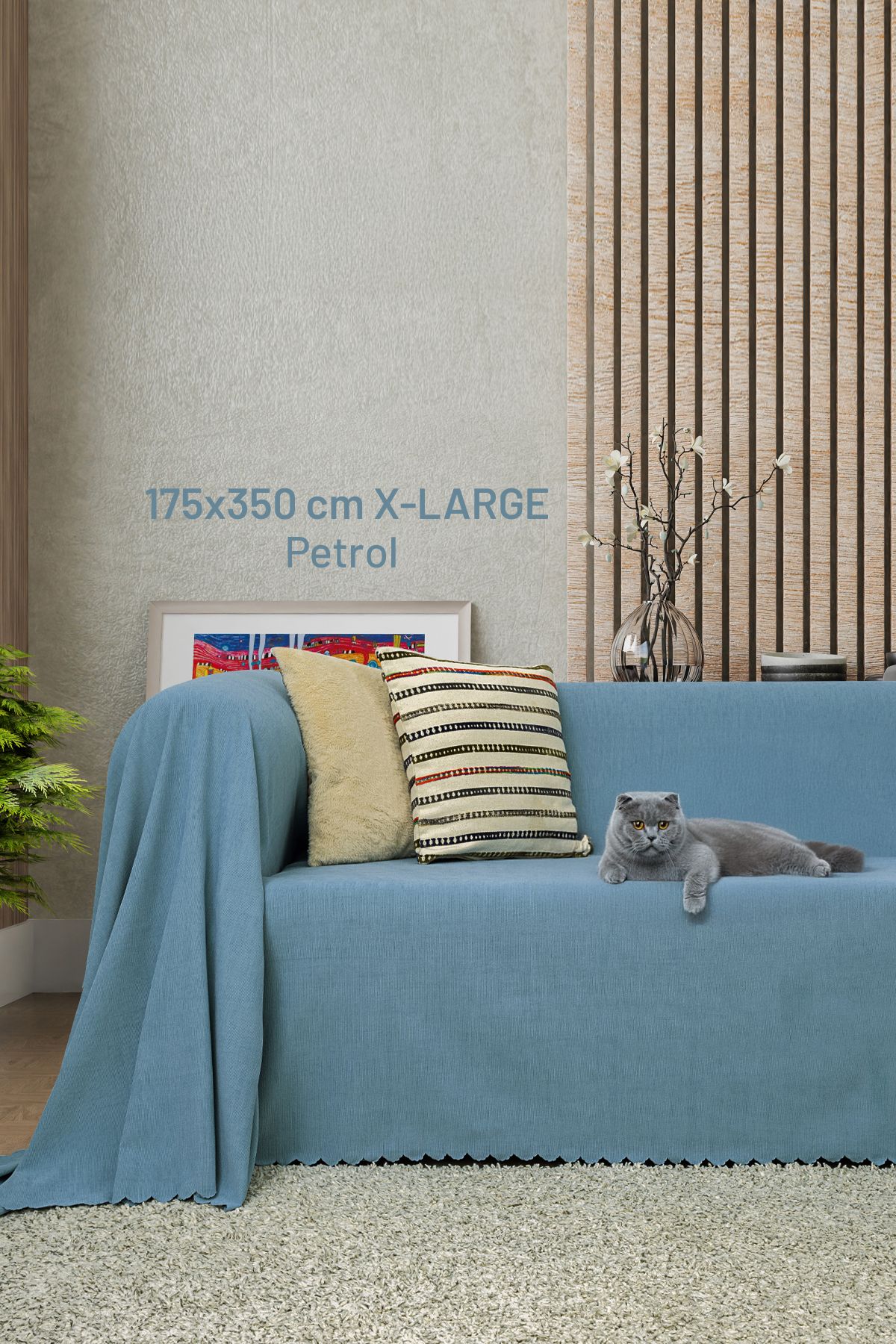 Latuda Home Kaymaz Koltuk Örtüsü Çift Taraflı Mikrofiber Şönil 175x350 cm XL- Petrol – Kedi Köpek ve Çocuk Dostu