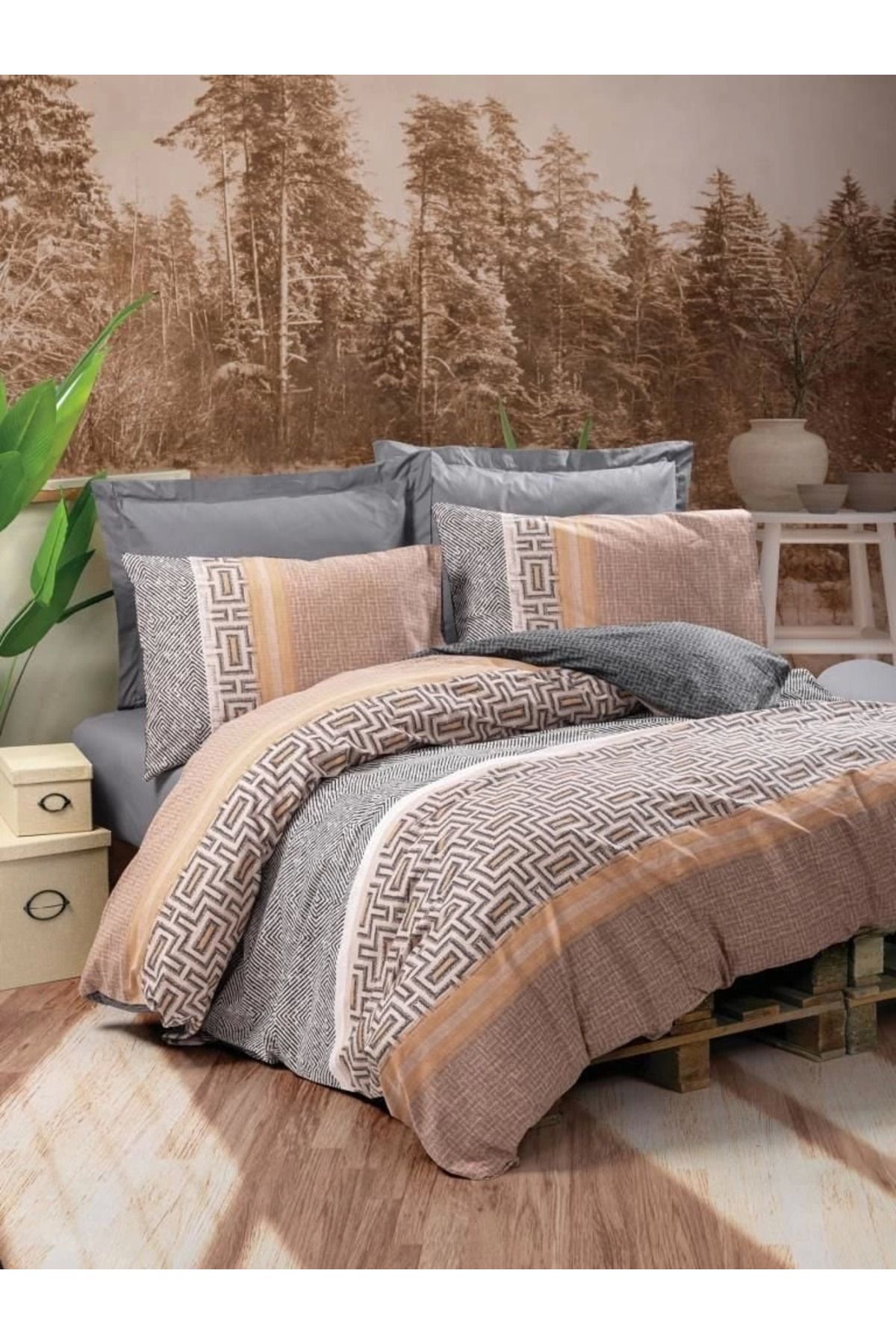 MELFSHOP Cotton Box Toprak Vertu Antrasit Çift Kişilik Nevresim Takımı