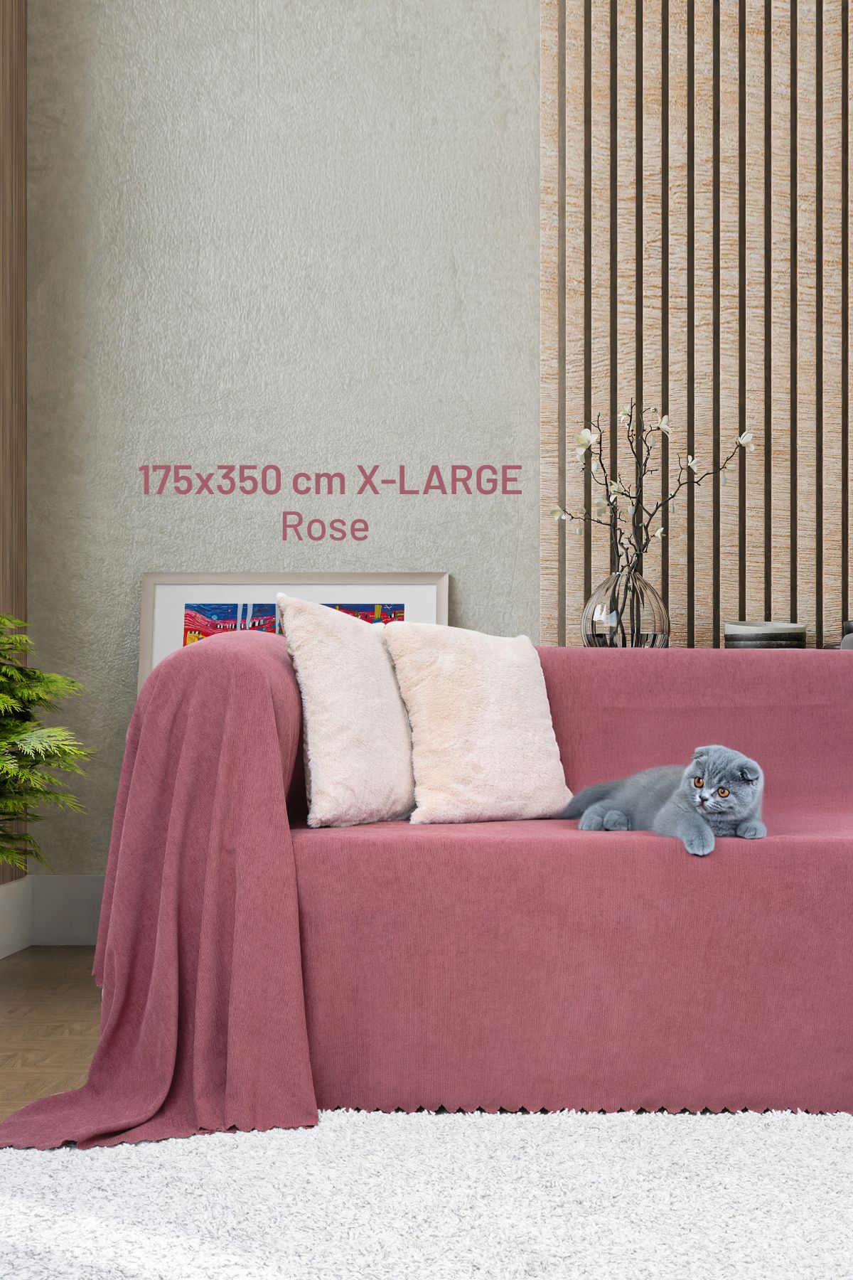 Latuda Home Kaymaz Koltuk Örtüsü Çift Taraflı Mikrofiber Şönil 175x350 cm XL- Rose – Kedi Köpek ve Çocuk Dostu