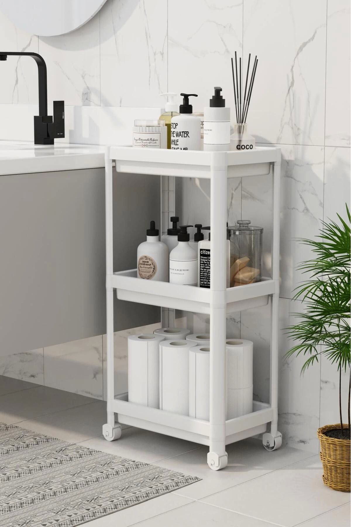 hayalimsah 3 Katlı Banyo Raf Ünitesi (PEGGY) Beyaz Banyo Düzenleyici Şampuanlık Havluluk Dolap(BEYAZ)