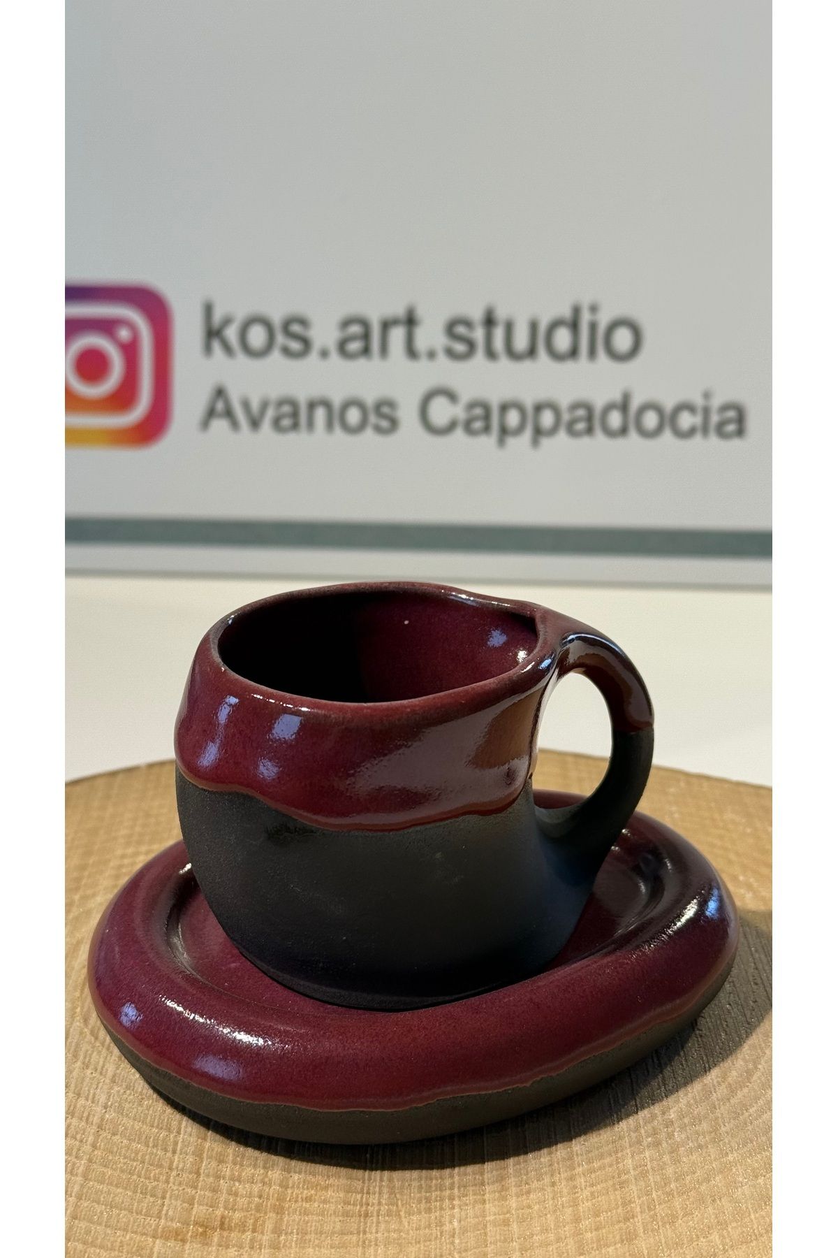 Kos art Studio Stoneware Tabaklı Türk Kahvesi Fincanı