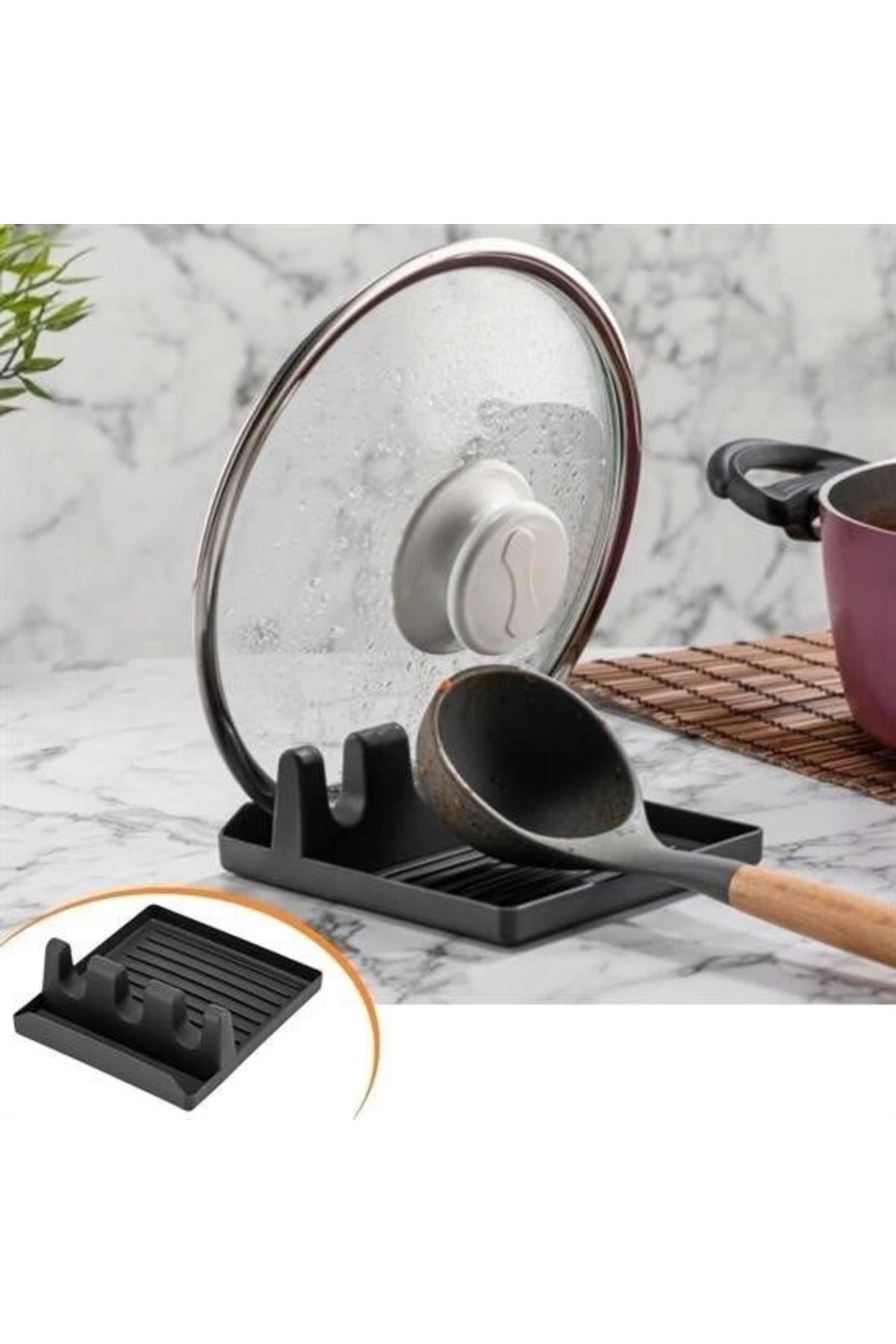 MT29 GİYİM Tencere Kapak Tutuculu Kaşıklıklı Tencere Kapak Standı Pratik Kaşık Kepçe Altlık Düzenleyici