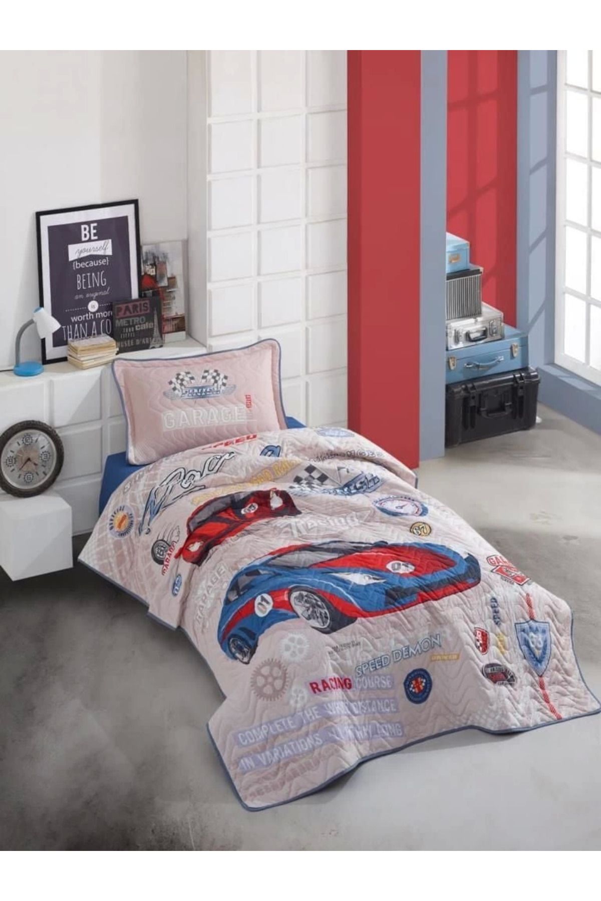 MT29 GİYİM Clasy Tek Kişilik Yatak Örtüsü Garage