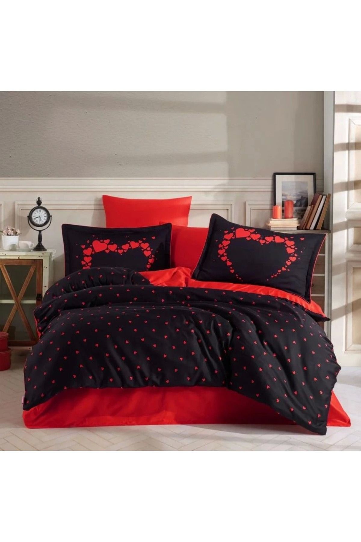 MELFSHOP Hobby Çift Kişilik Saten Nevresim Amore Siyah