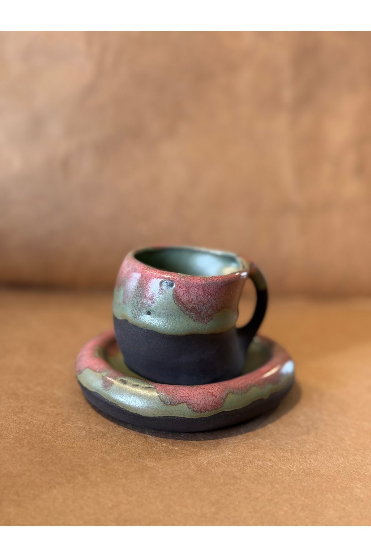 Kos art Studio Stoneware Tabaklı Türk Kahvesi Fincanı