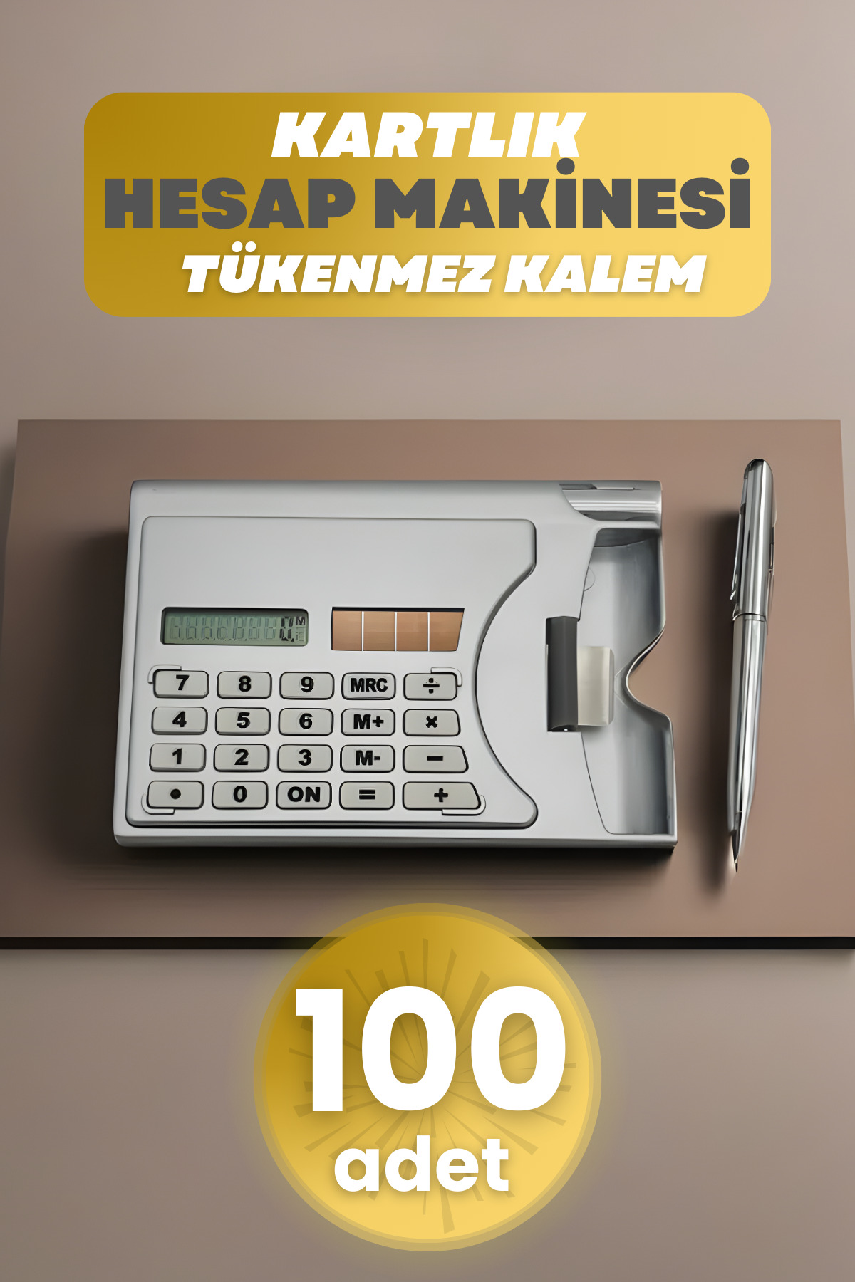 Depolife 100 Adet Taşınabilir Hesap Makinesi Güneş Enerjili Kartvizitlik Tükenmez Kalem Cep Tipi Calculator