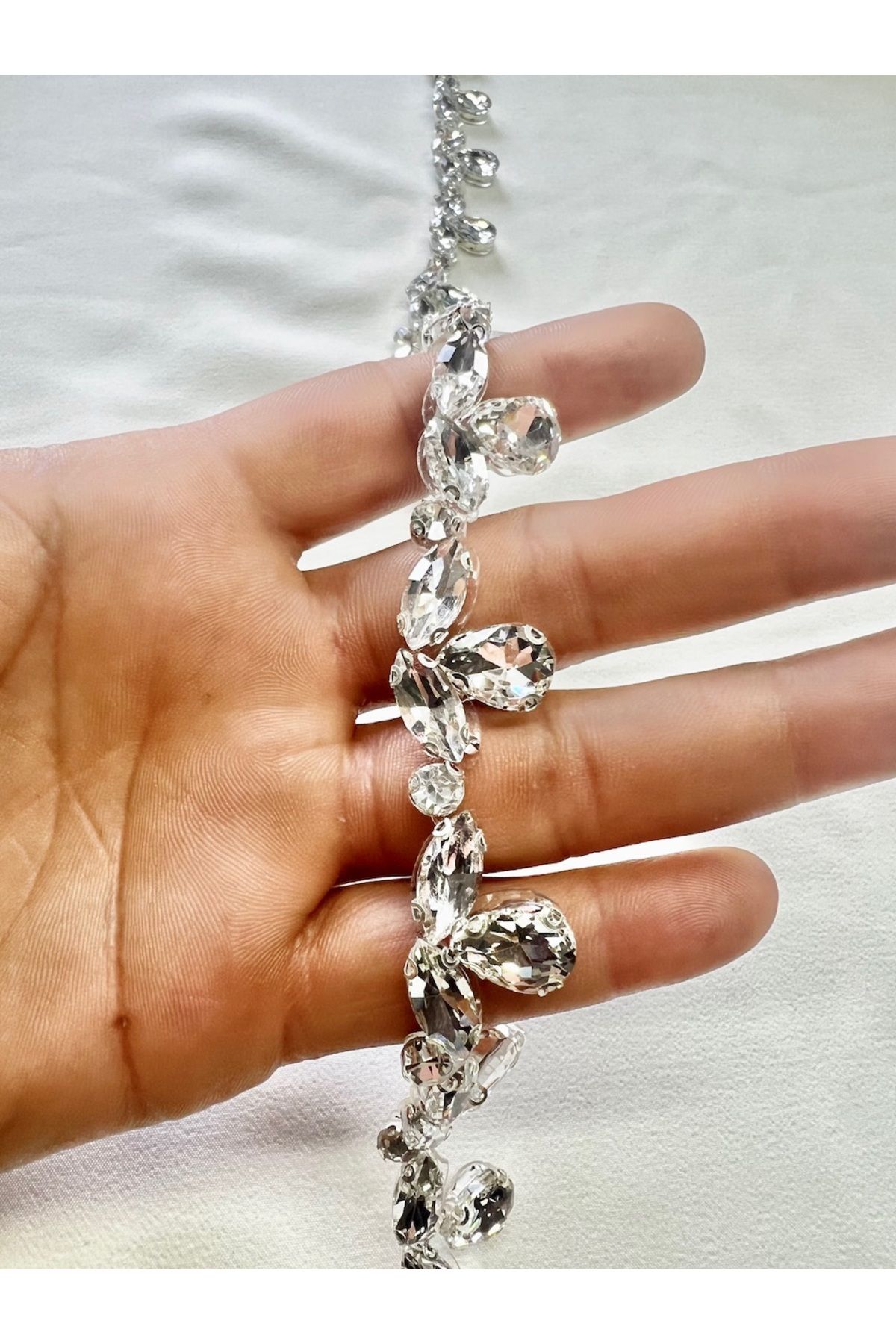 WeddingShopStone Kristal Taşlı Ütüyle Yapışan Aplik Şerit Işıltılı Abiye 50cm