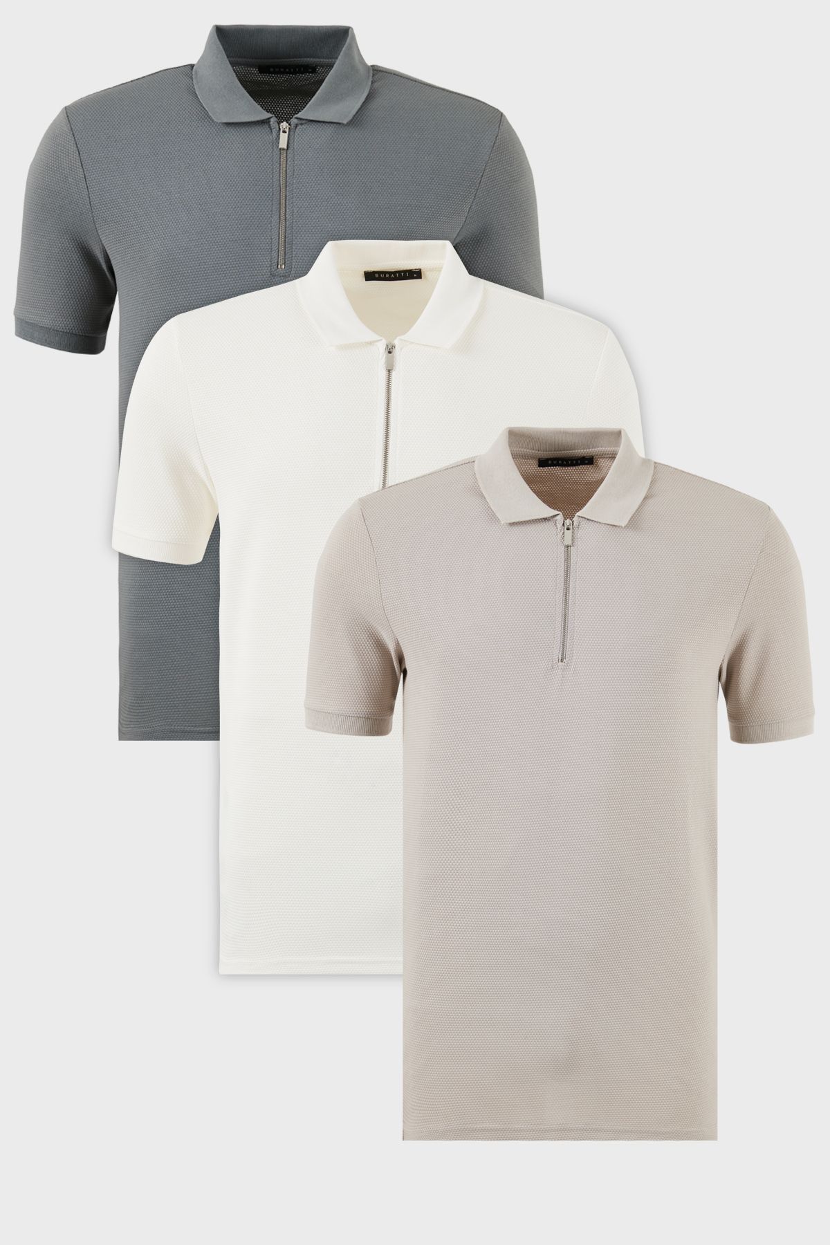 Buratti Pamuklu Regular Fit Yarım Fermuarlı 3'lü Paket Polo Yaka T Shirt Erkek POLO YAKA T SHİRT 590