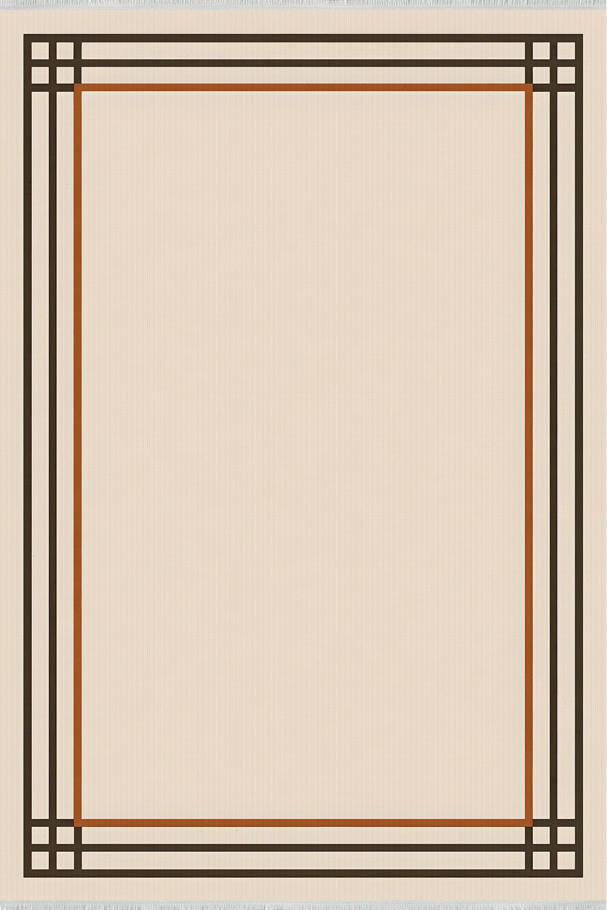 Home Çift Çizgili Krem Kahve Yıkanabilir Modern Halı 160x230 cm
