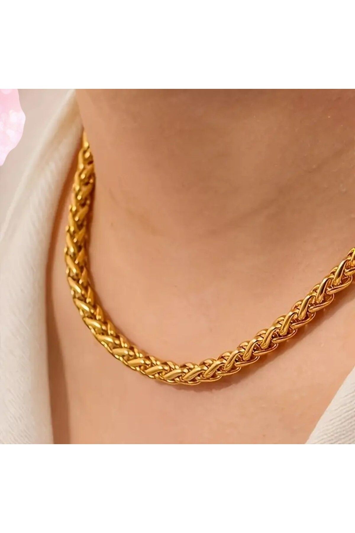 Tasarım Çelik Kolye Burgu Zincir Model 0.2 mm Kalınlık 55 cm Uzunluk Altın Sarısı Gold