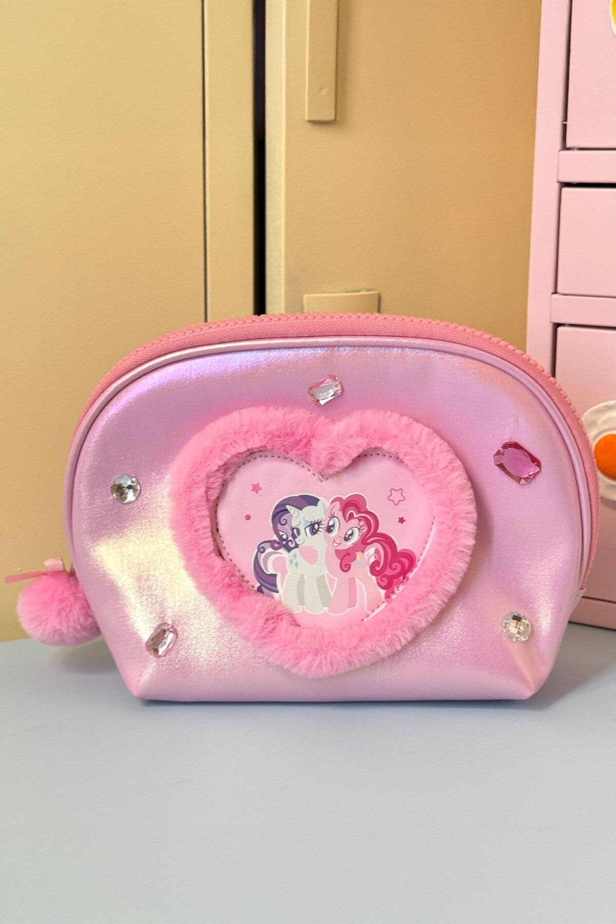Miniso My Little Pony Lisanslı Kalp Şekilli Kozmetik Çantası - Pembe