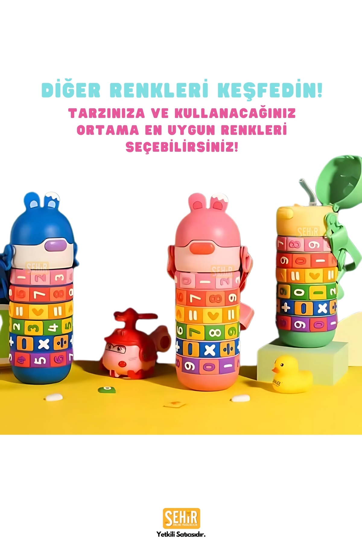 Vagonlife 430ml Sevimli Kulaklı Eğitici Matematik Çevirmeli Oyunlu Pipetli Askılı Kulplu Çocuk Çelik Termos fotoğrafı 7 (önizleme)