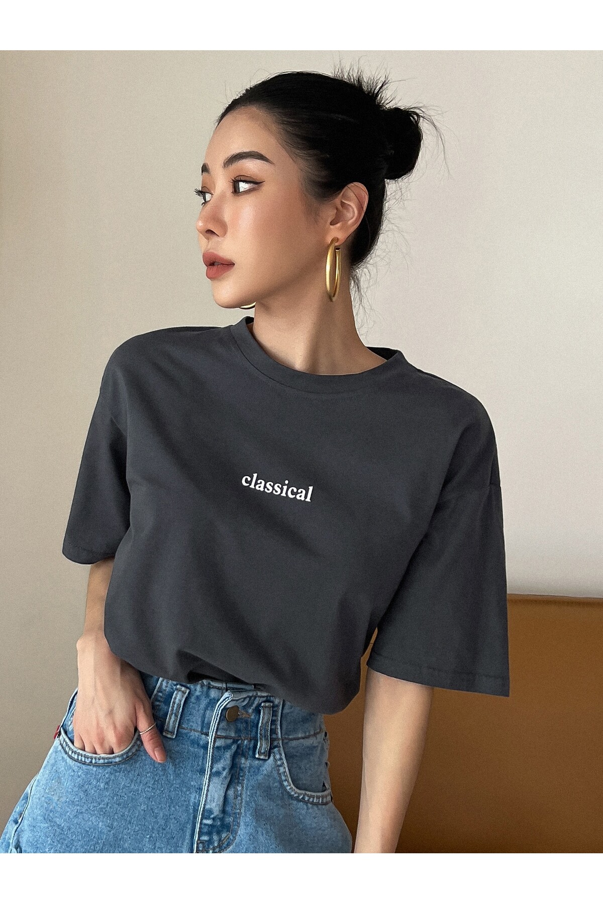 ZİYMO ŽENSKA Klasična Štampano okrugla kragna Majica