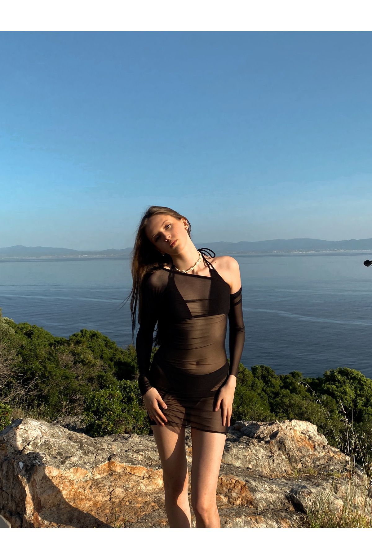 Clothesfast Lunya Kadın Siyah Tek Kollu Transparan Pareo