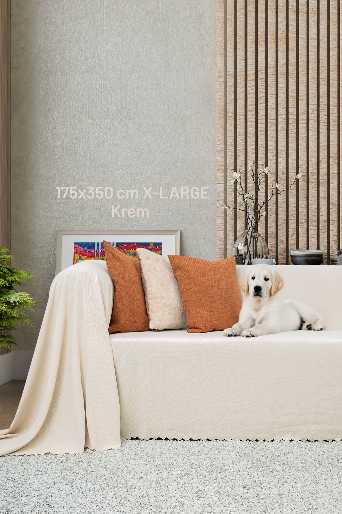 Latuda Home Kaymaz Koltuk Örtüsü Çift Taraflı Mikrofiber Şönil 175x350 cm XL- Krem – Kedi Köpek ve Çocuk Dostu
