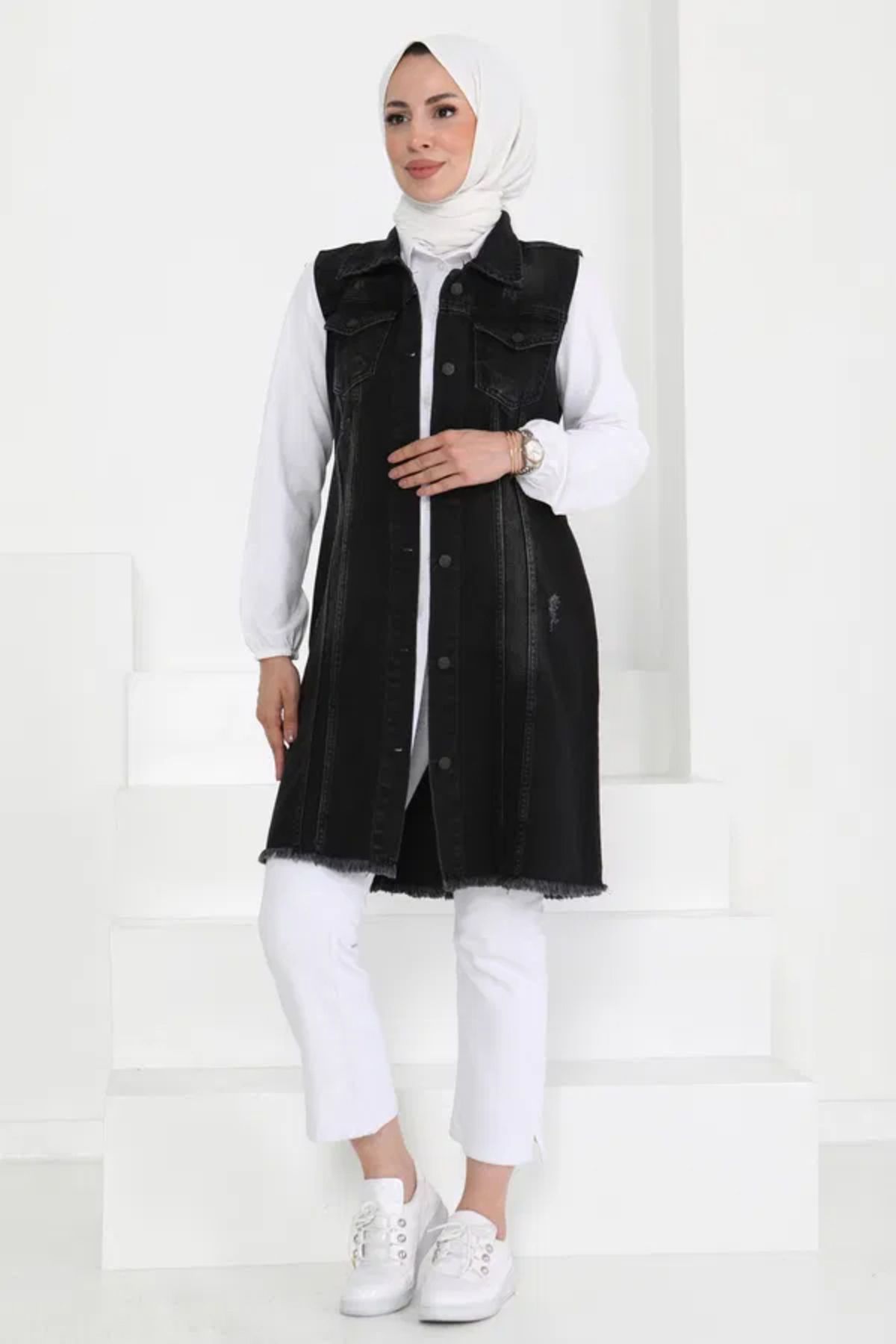 Butik Çift Cepli Demin Yelek