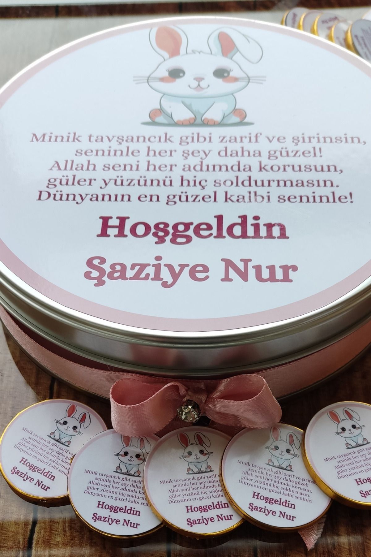 afyoresel 100 Adet Tavşanlı Hoşgeldin Kız Bebek Konfiseri Çikolata