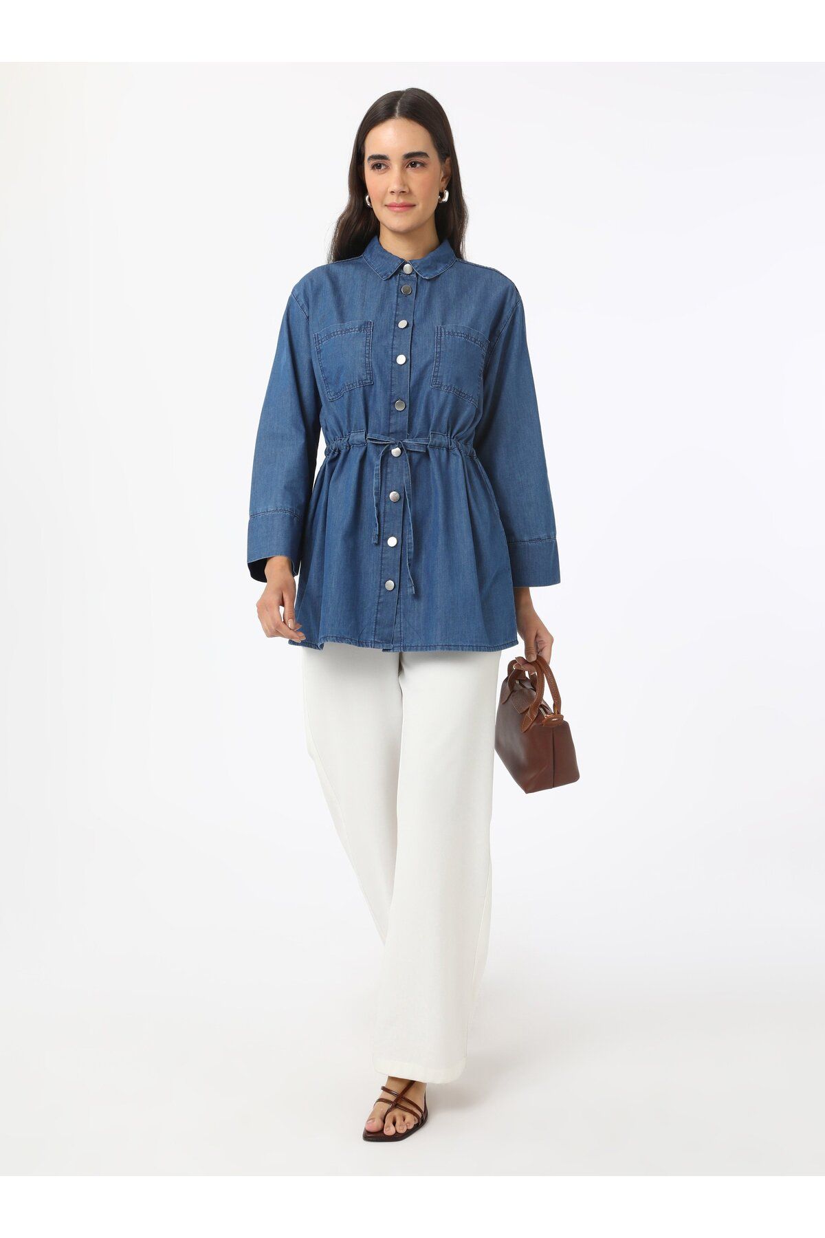 Refka Düğme Detaylı Denim Tunik - Mavi - Refka