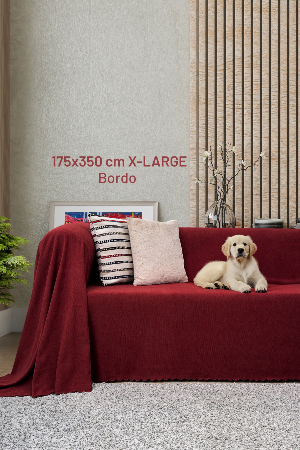 Latuda Home Kaymaz Koltuk Örtüsü Çift Taraflı Mikrofiber Şönil 175x350 cm XL- Bordo – Kedi Köpek ve Çocuk Dostu