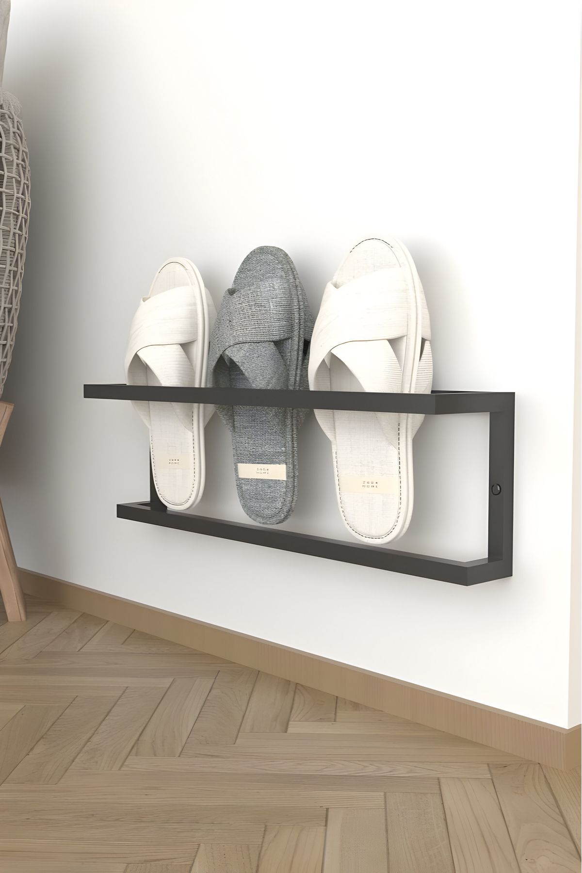 Grandmix Duvar Montajlı Metal Terlik Düzenleyici Modern Minimalist Antre & Hol Toparlayıcı 15x58x10 Cm