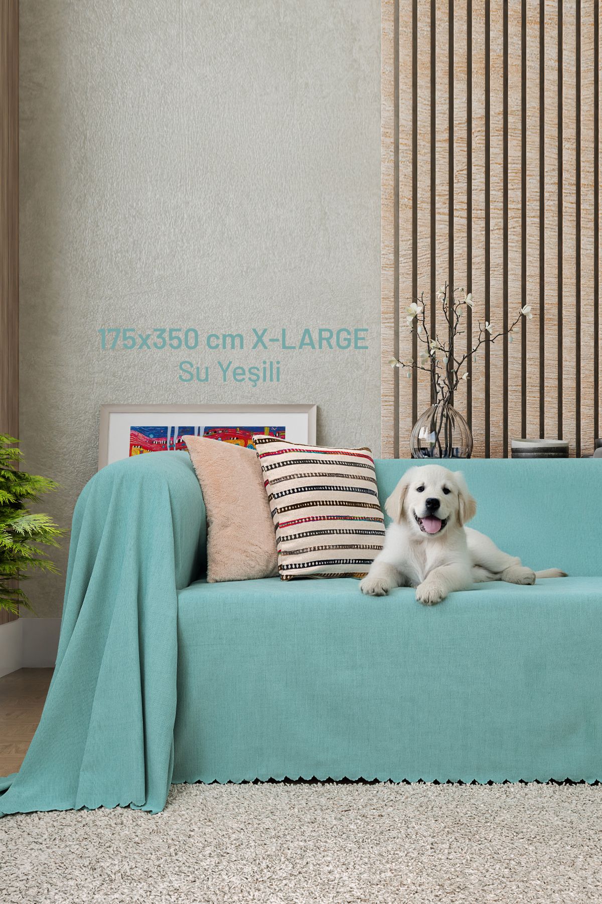 Latuda Home Kaymaz Koltuk Örtüsü Çift Taraflı Mikrofiber Şönil 175x350 cm XL- Su Yeşili – Kedi Köpek ve Çocuk Do
