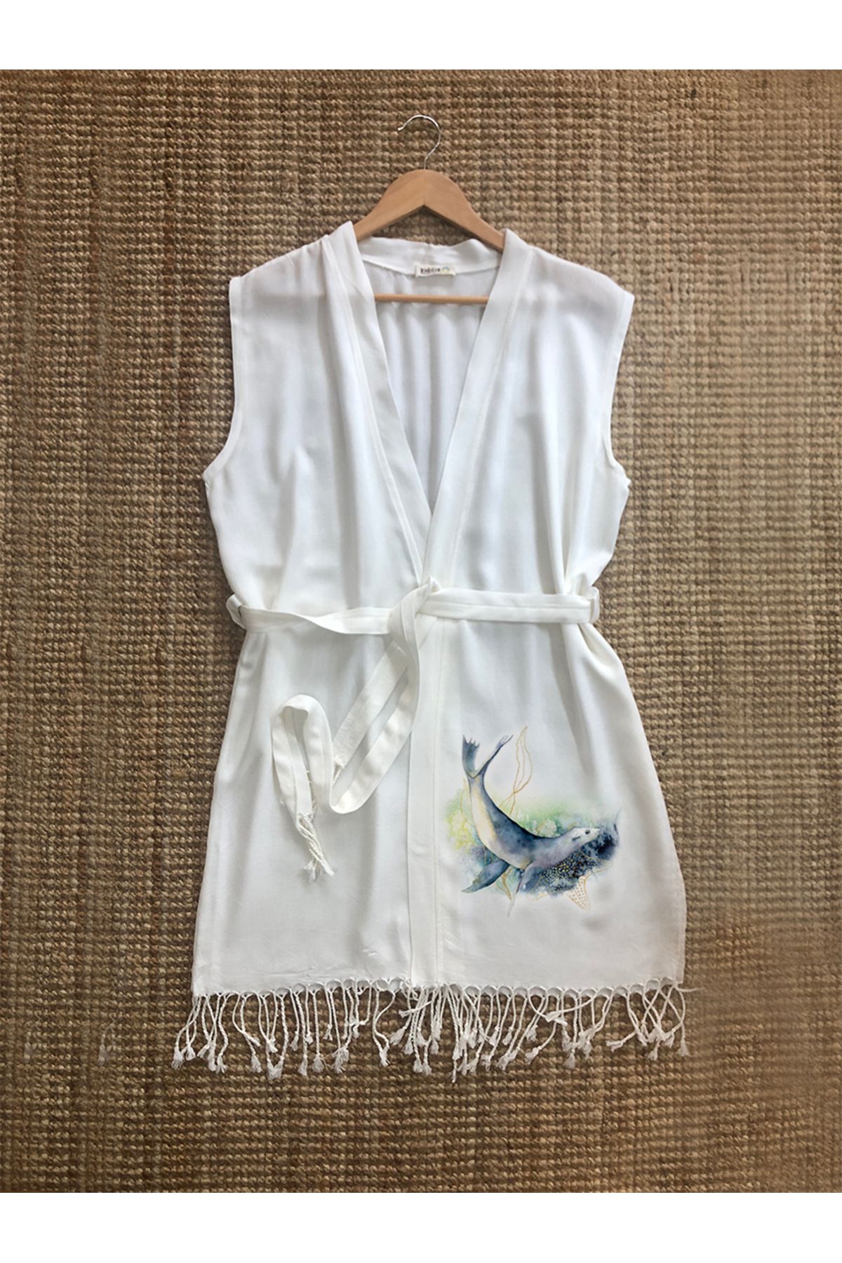 Kidilia Balıklı Tasarım Bambu Kolsuz Peştemal Plaj Kimono